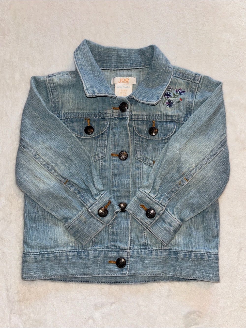 (2 for $10) Joe Fresh Light Denim Kids Jean Jacket with Embroidered Flowers